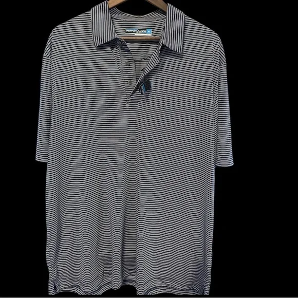 New XL Roundtree & Yorke Performance Striped Polo - Navy Blue & Gray - Picture 5 of 6